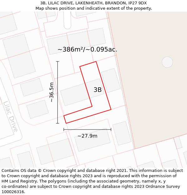 3B, LILAC DRIVE, LAKENHEATH, BRANDON, IP27 9DX: Plot and title map