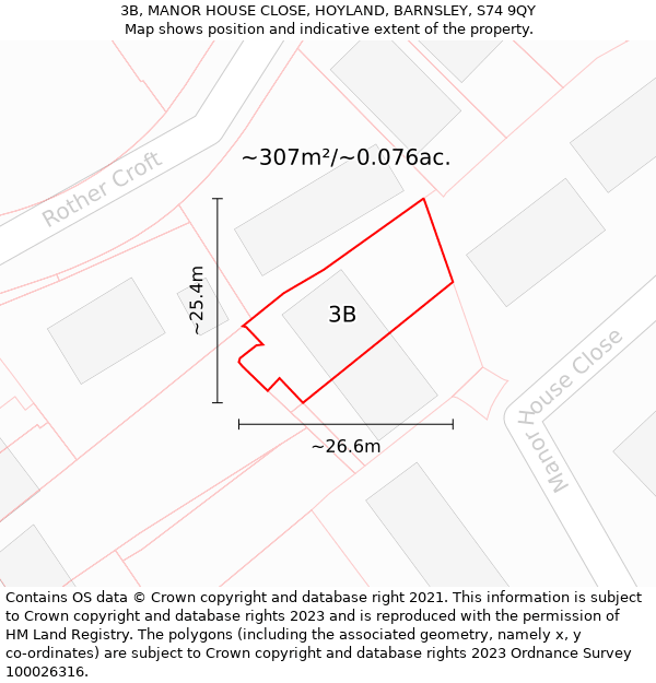 3B, MANOR HOUSE CLOSE, HOYLAND, BARNSLEY, S74 9QY: Plot and title map