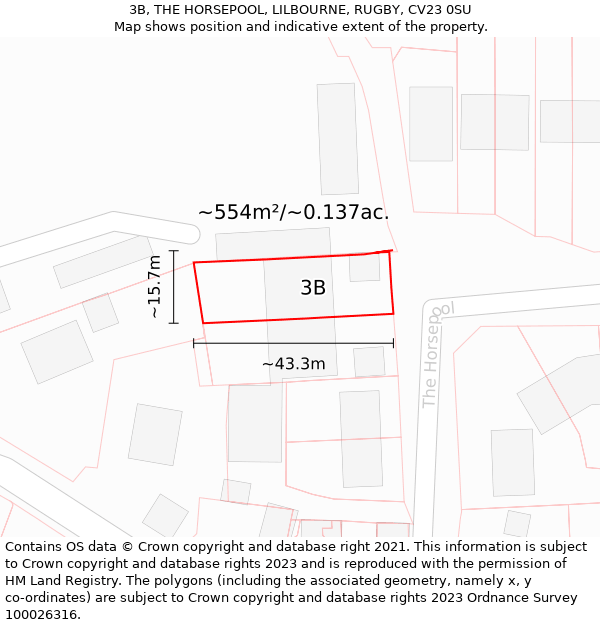 3B, THE HORSEPOOL, LILBOURNE, RUGBY, CV23 0SU: Plot and title map