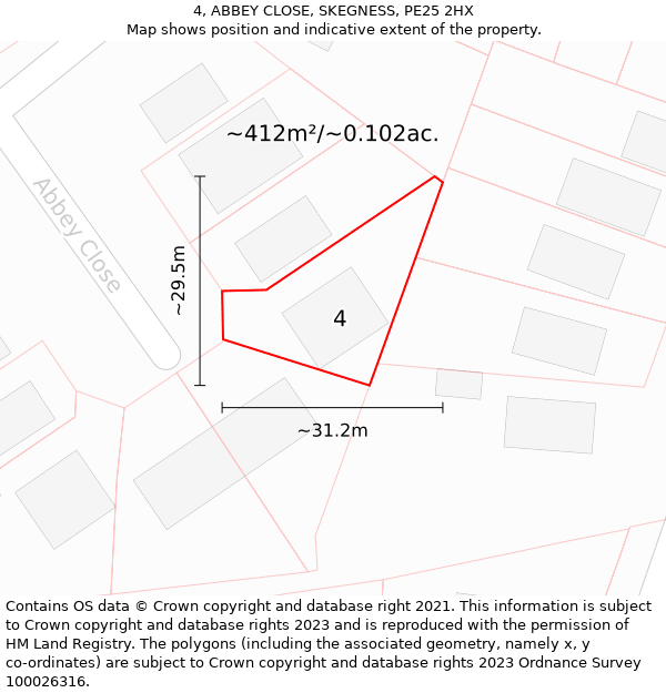 4, ABBEY CLOSE, SKEGNESS, PE25 2HX: Plot and title map