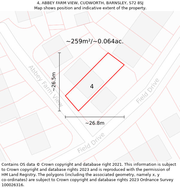 4, ABBEY FARM VIEW, CUDWORTH, BARNSLEY, S72 8SJ: Plot and title map