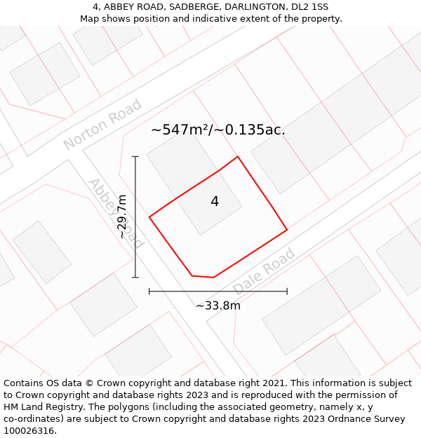 4, ABBEY ROAD, SADBERGE, DARLINGTON, DL2 1SS: Plot and title map