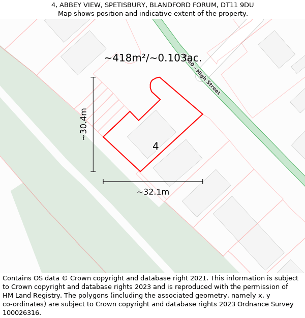 4, ABBEY VIEW, SPETISBURY, BLANDFORD FORUM, DT11 9DU: Plot and title map