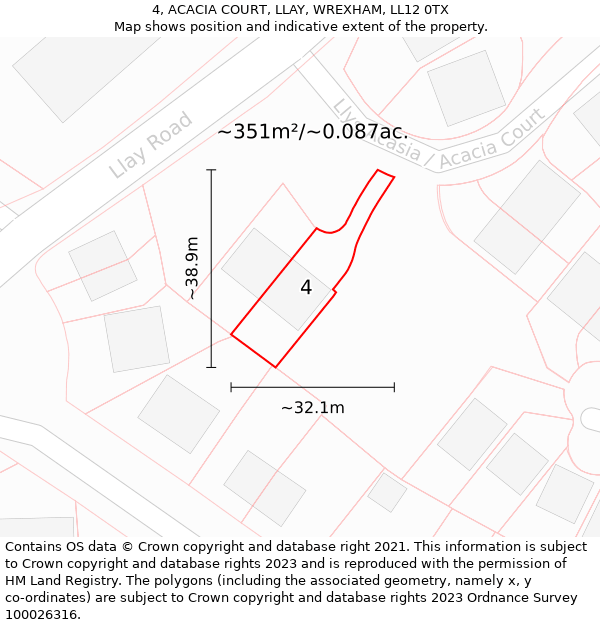 4, ACACIA COURT, LLAY, WREXHAM, LL12 0TX: Plot and title map