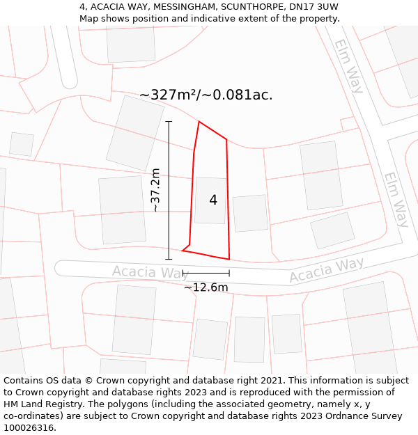 4, ACACIA WAY, MESSINGHAM, SCUNTHORPE, DN17 3UW: Plot and title map