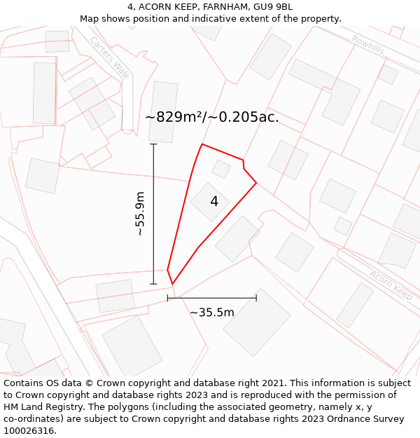 4, ACORN KEEP, FARNHAM, GU9 9BL: Plot and title map