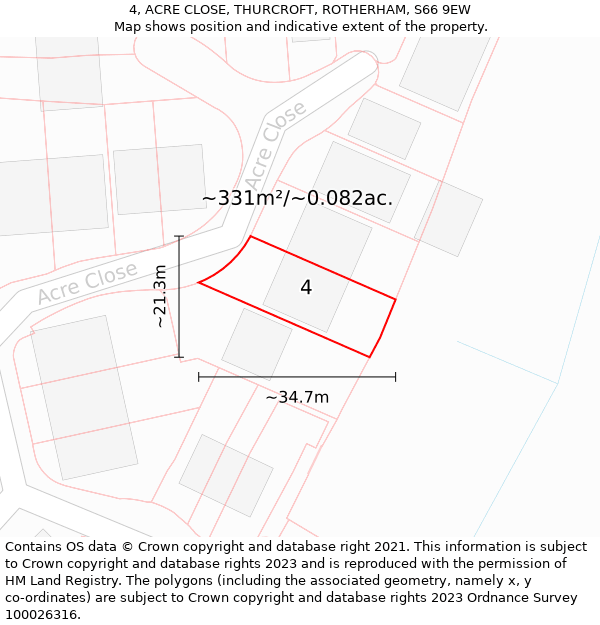 4, ACRE CLOSE, THURCROFT, ROTHERHAM, S66 9EW: Plot and title map