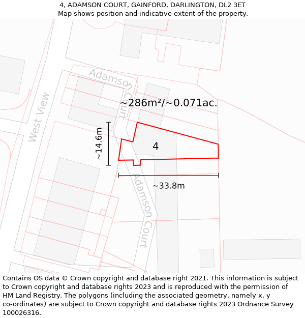 4, ADAMSON COURT, GAINFORD, DARLINGTON, DL2 3ET: Plot and title map