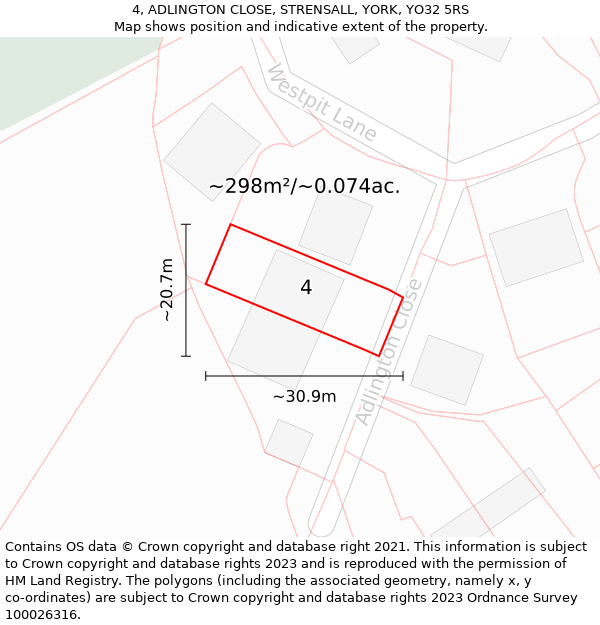 4, ADLINGTON CLOSE, STRENSALL, YORK, YO32 5RS: Plot and title map