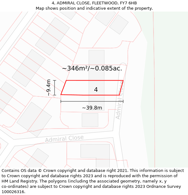 4, ADMIRAL CLOSE, FLEETWOOD, FY7 6HB: Plot and title map