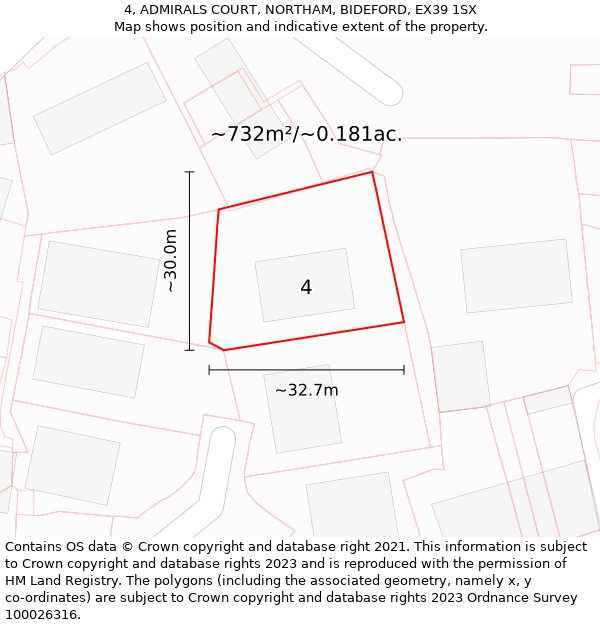 4, ADMIRALS COURT, NORTHAM, BIDEFORD, EX39 1SX: Plot and title map