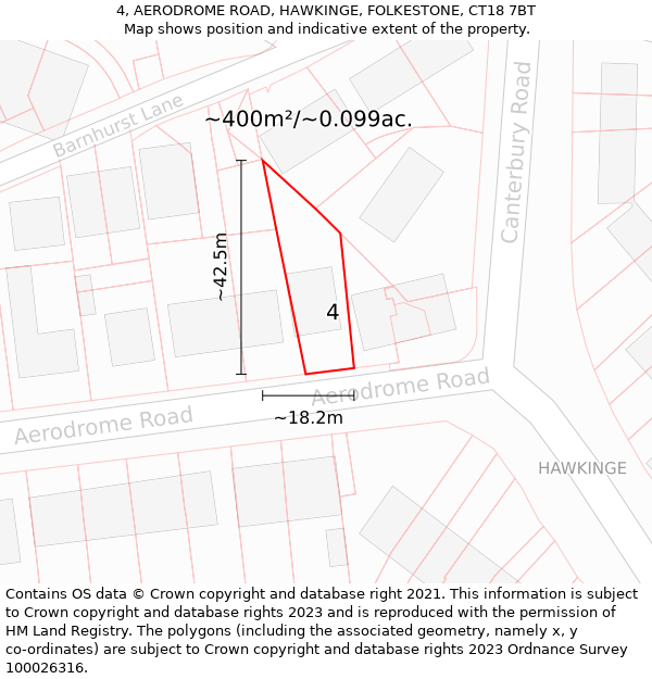 4, AERODROME ROAD, HAWKINGE, FOLKESTONE, CT18 7BT: Plot and title map