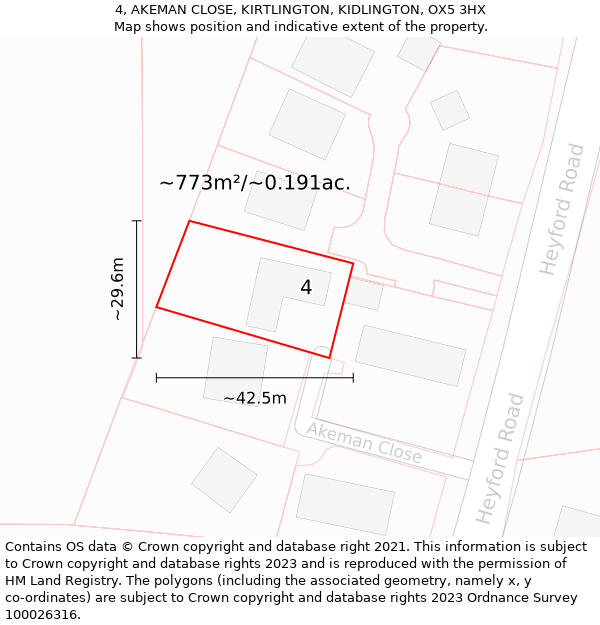 4, AKEMAN CLOSE, KIRTLINGTON, KIDLINGTON, OX5 3HX: Plot and title map