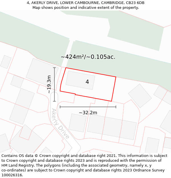 4, AKERLY DRIVE, LOWER CAMBOURNE, CAMBRIDGE, CB23 6DB: Plot and title map