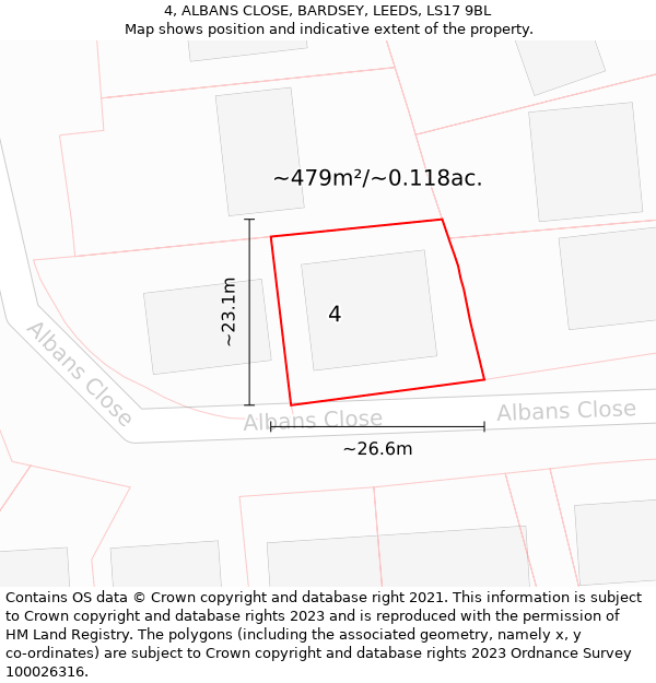 4, ALBANS CLOSE, BARDSEY, LEEDS, LS17 9BL: Plot and title map