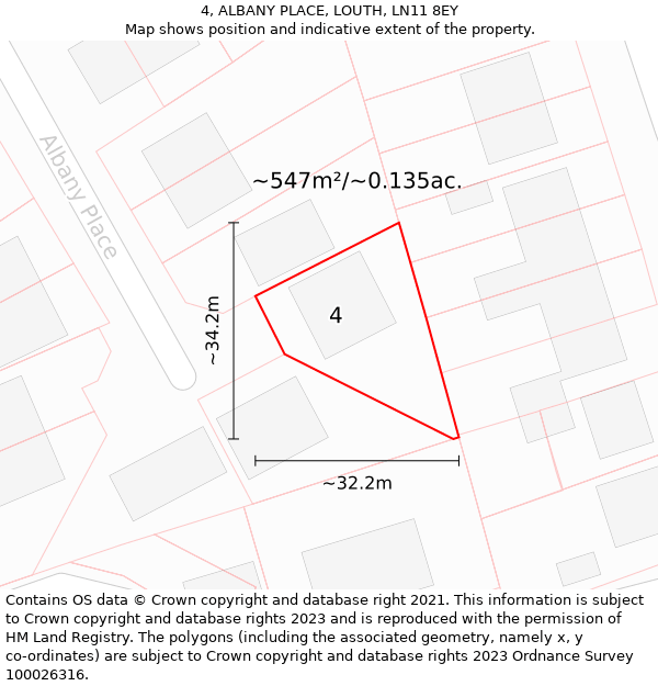 4, ALBANY PLACE, LOUTH, LN11 8EY: Plot and title map