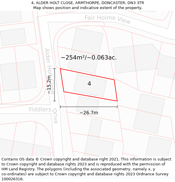 4, ALDER HOLT CLOSE, ARMTHORPE, DONCASTER, DN3 3TR: Plot and title map