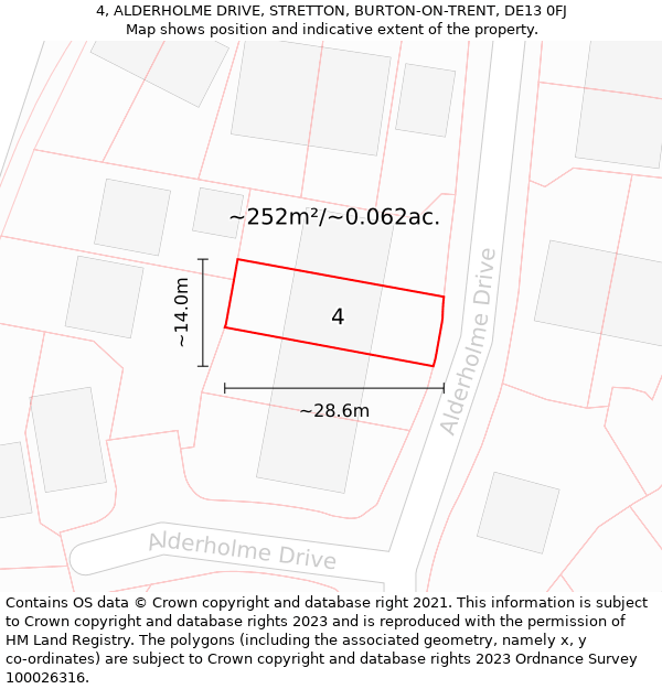 4, ALDERHOLME DRIVE, STRETTON, BURTON-ON-TRENT, DE13 0FJ: Plot and title map