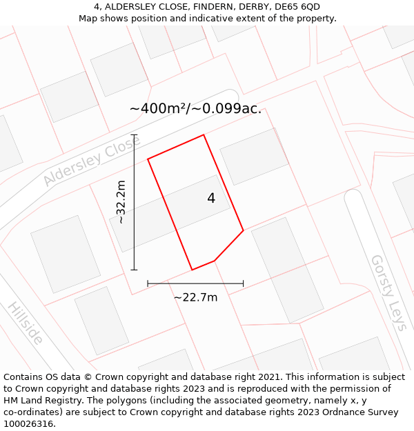 4, ALDERSLEY CLOSE, FINDERN, DERBY, DE65 6QD: Plot and title map