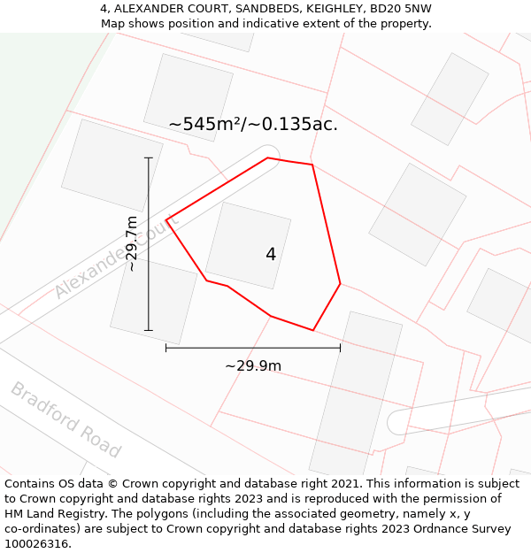 4, ALEXANDER COURT, SANDBEDS, KEIGHLEY, BD20 5NW: Plot and title map