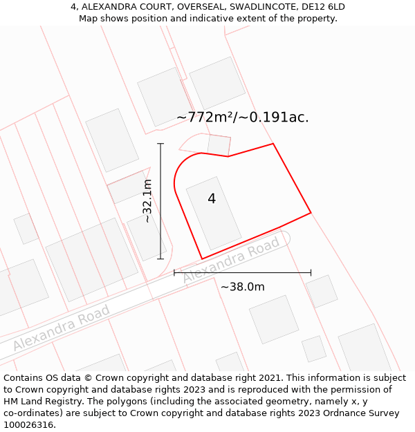 4, ALEXANDRA COURT, OVERSEAL, SWADLINCOTE, DE12 6LD: Plot and title map