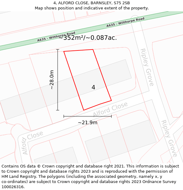 4, ALFORD CLOSE, BARNSLEY, S75 2SB: Plot and title map