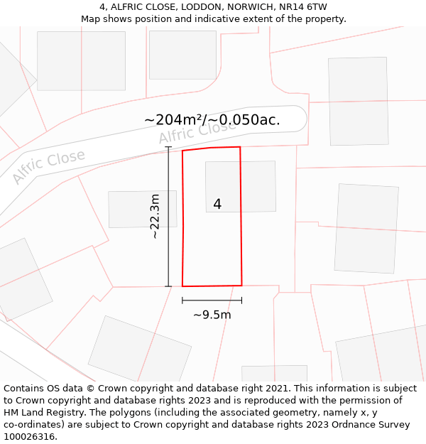 4, ALFRIC CLOSE, LODDON, NORWICH, NR14 6TW: Plot and title map