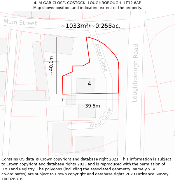 4, ALGAR CLOSE, COSTOCK, LOUGHBOROUGH, LE12 6AP: Plot and title map