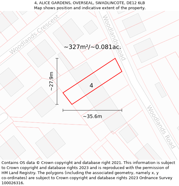 4, ALICE GARDENS, OVERSEAL, SWADLINCOTE, DE12 6LB: Plot and title map