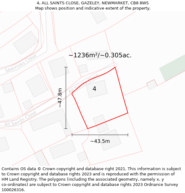 4, ALL SAINTS CLOSE, GAZELEY, NEWMARKET, CB8 8WS: Plot and title map