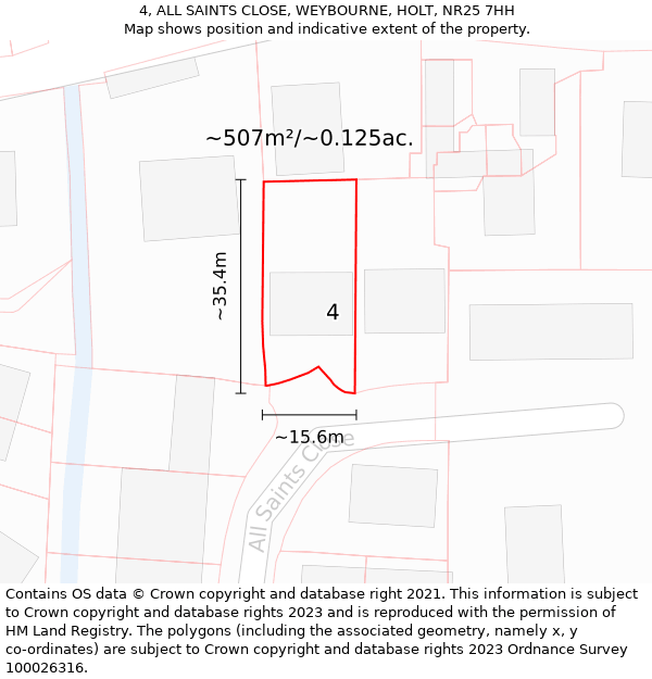 4, ALL SAINTS CLOSE, WEYBOURNE, HOLT, NR25 7HH: Plot and title map