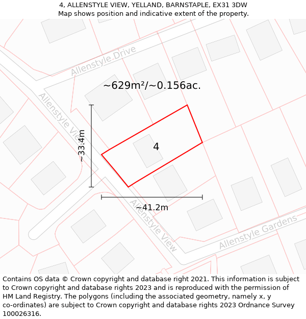 4, ALLENSTYLE VIEW, YELLAND, BARNSTAPLE, EX31 3DW: Plot and title map