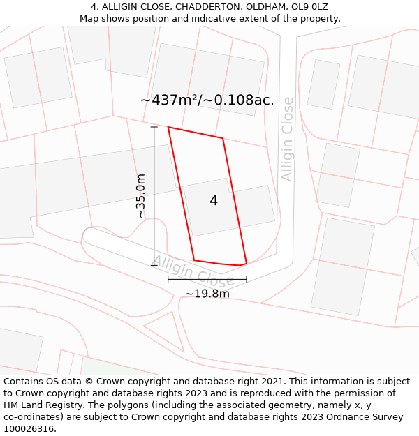 4, ALLIGIN CLOSE, CHADDERTON, OLDHAM, OL9 0LZ: Plot and title map