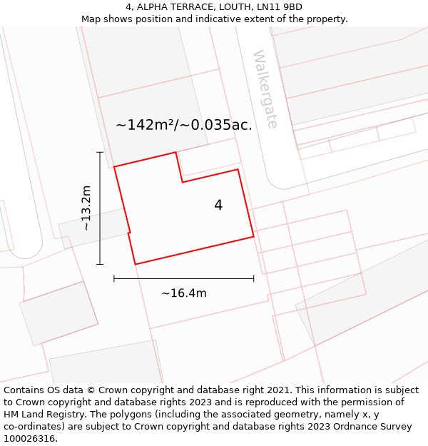 4, ALPHA TERRACE, LOUTH, LN11 9BD: Plot and title map