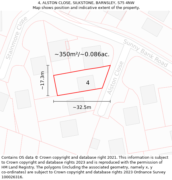 4, ALSTON CLOSE, SILKSTONE, BARNSLEY, S75 4NW: Plot and title map