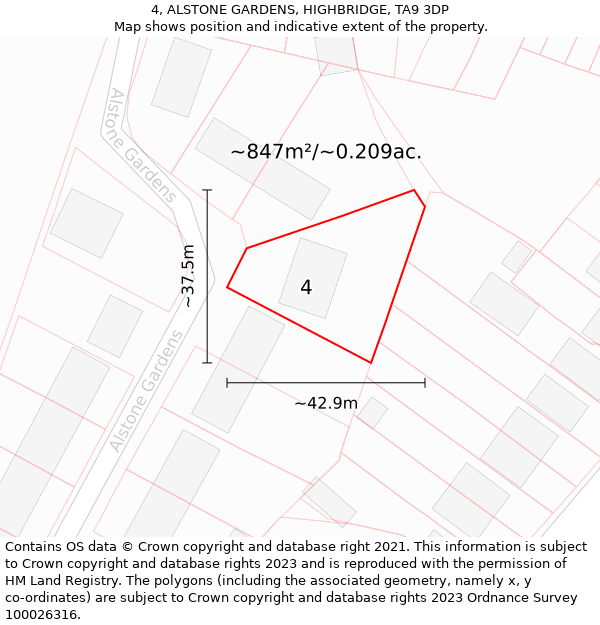 4, ALSTONE GARDENS, HIGHBRIDGE, TA9 3DP: Plot and title map