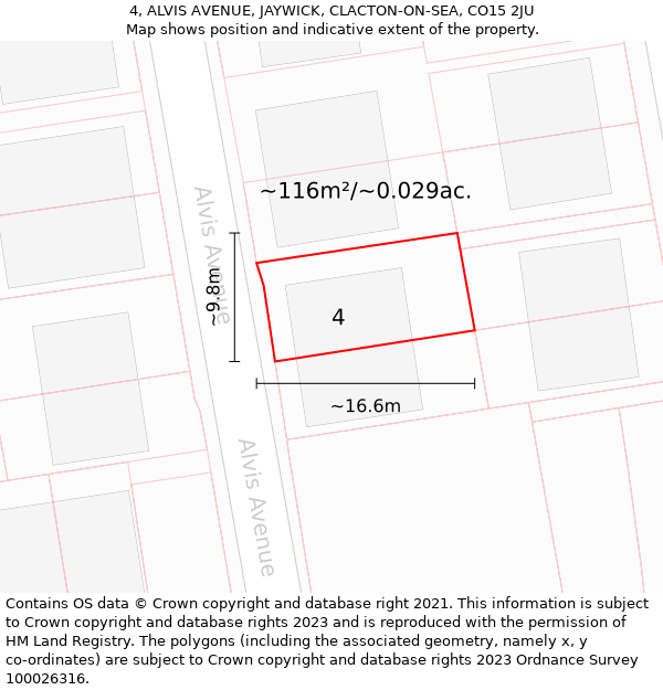 4, ALVIS AVENUE, JAYWICK, CLACTON-ON-SEA, CO15 2JU: Plot and title map