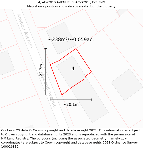 4, ALWOOD AVENUE, BLACKPOOL, FY3 8NG: Plot and title map
