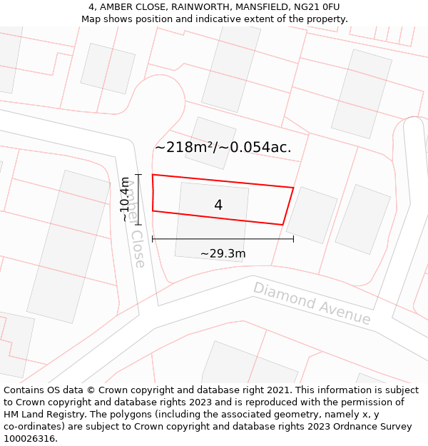 4, AMBER CLOSE, RAINWORTH, MANSFIELD, NG21 0FU: Plot and title map