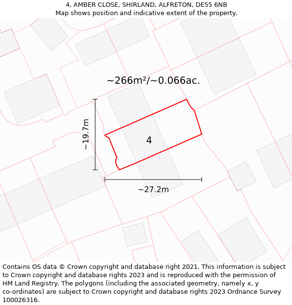 4, AMBER CLOSE, SHIRLAND, ALFRETON, DE55 6NB: Plot and title map