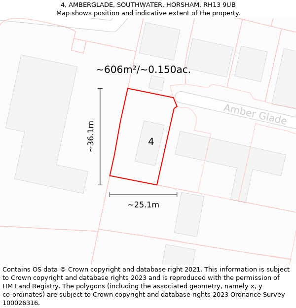 4, AMBERGLADE, SOUTHWATER, HORSHAM, RH13 9UB: Plot and title map