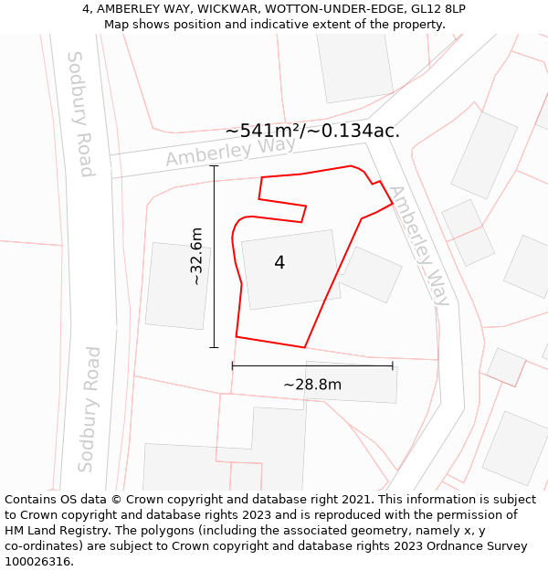 4, AMBERLEY WAY, WICKWAR, WOTTON-UNDER-EDGE, GL12 8LP: Plot and title map