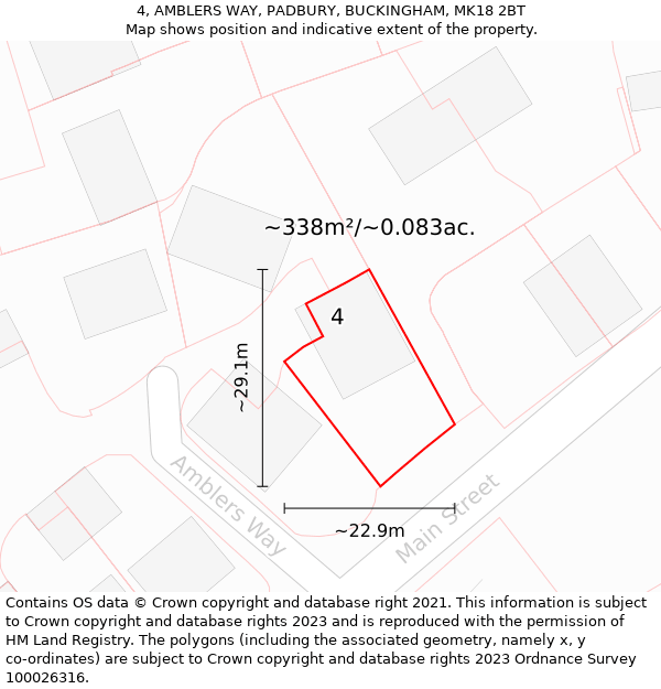 4, AMBLERS WAY, PADBURY, BUCKINGHAM, MK18 2BT: Plot and title map