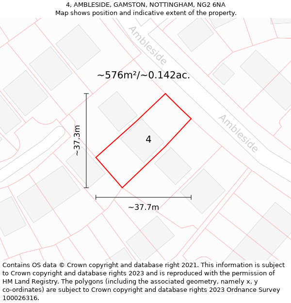 4, AMBLESIDE, GAMSTON, NOTTINGHAM, NG2 6NA: Plot and title map