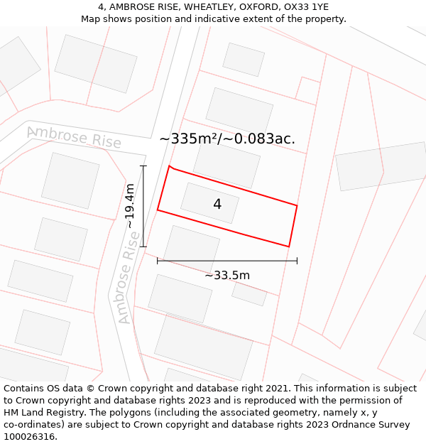 4, AMBROSE RISE, WHEATLEY, OXFORD, OX33 1YE: Plot and title map