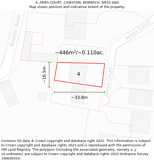 4, AMES COURT, CAWSTON, NORWICH, NR10 4QD: Plot and title map