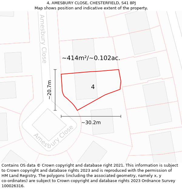 4, AMESBURY CLOSE, CHESTERFIELD, S41 8PJ: Plot and title map