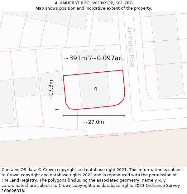 4, AMHERST RISE, WORKSOP, S81 7RG: Plot and title map