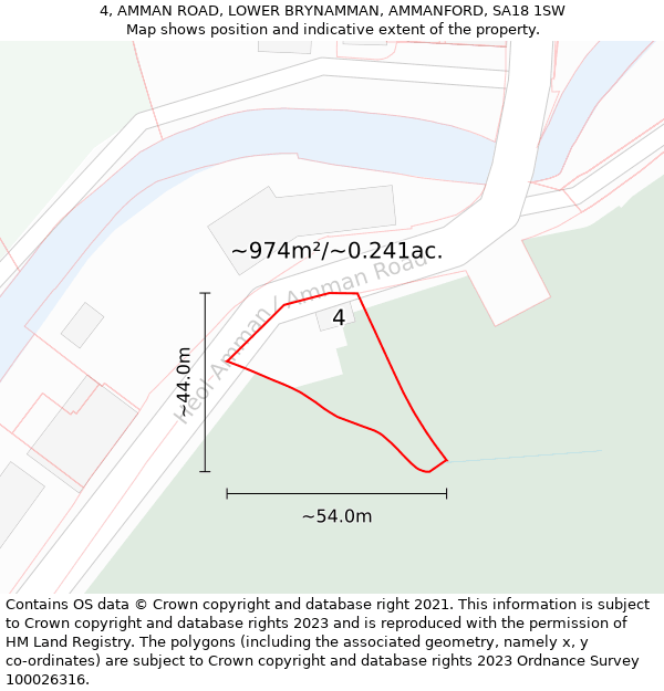 4, AMMAN ROAD, LOWER BRYNAMMAN, AMMANFORD, SA18 1SW: Plot and title map