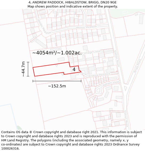 4, ANDREW PADDOCK, HIBALDSTOW, BRIGG, DN20 9GE: Plot and title map